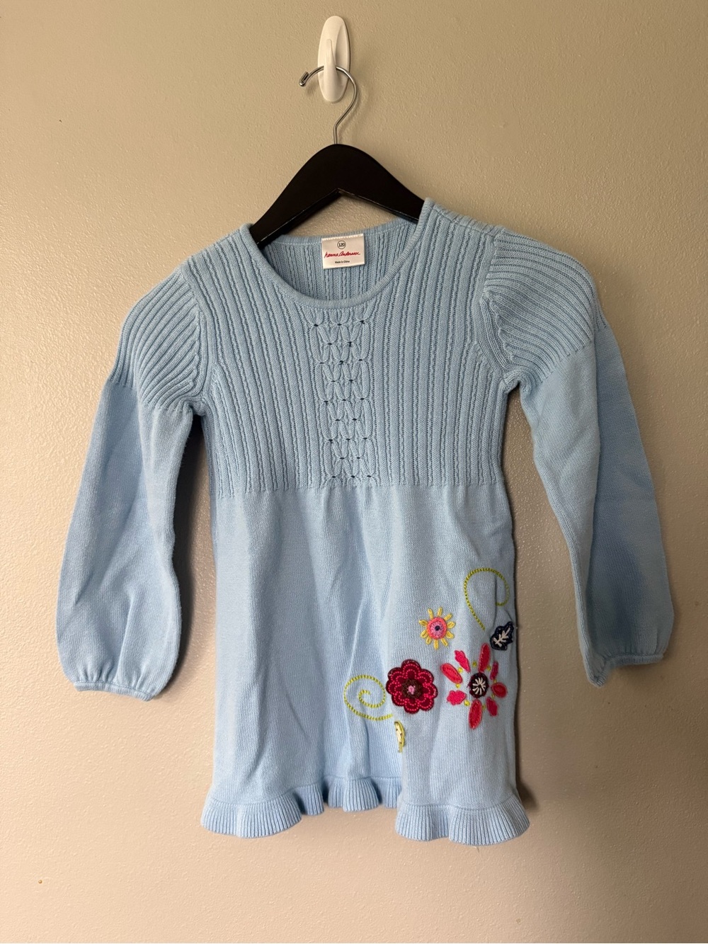 Hanna Andersson Girls Embellished Tunic Sweater Floral Felt Blue Size 6-7 (120)